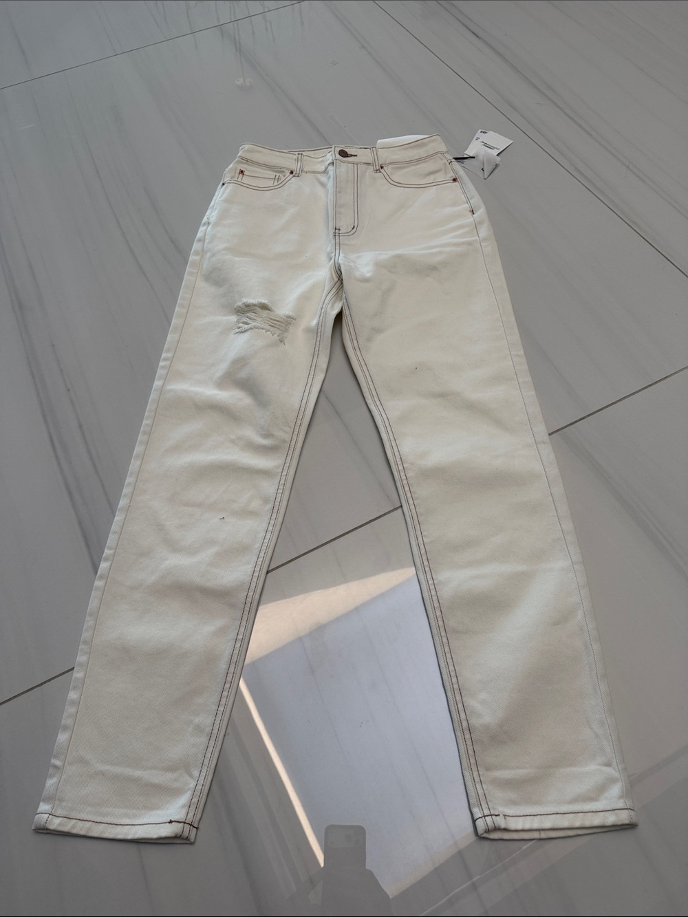 Urban Outfitters BDG Off-White Straight-Leg Jeans with Contrast Stitching